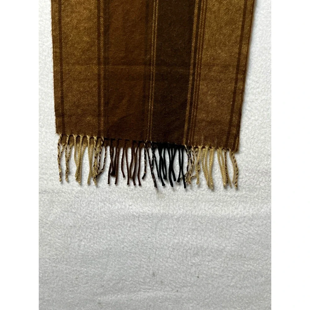 Scotland Unisex Scarf 100% Cashmere Striped OS Brown Tan Winter Neckwear Wrap
